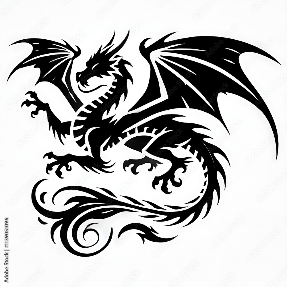 custom made wallpaper toronto digitaldragon Vector Illustration, dragon tattoo vector, Dragon silhouette vector black and white