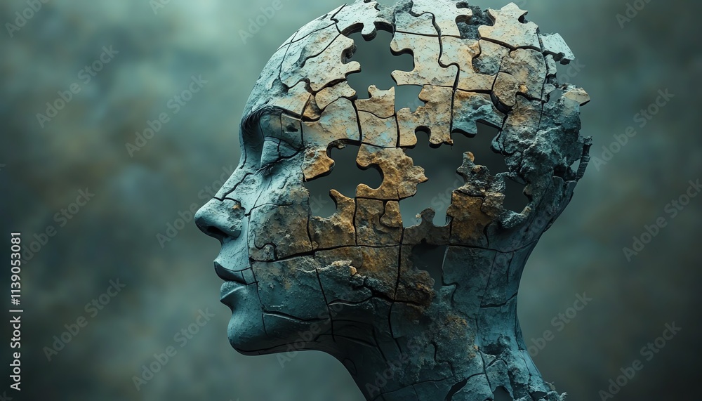 A conceptual head made from shattered puzzle pieces A conceptual head made from shattered puzzle pieces