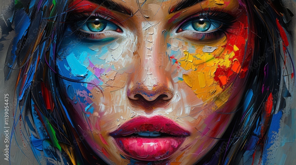 Woman portrait face with vibrant paint strokes. Woman portrait face with vibrant paint strokes.