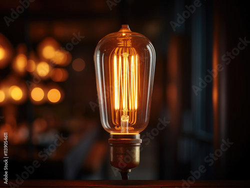 Vintage Edison Bulb Glowing in Ambient Setting photo