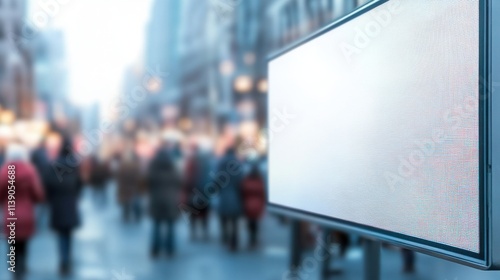 Digital billboard displaying content in a bustling city street urban environment contemporary viewpoint advertising concept