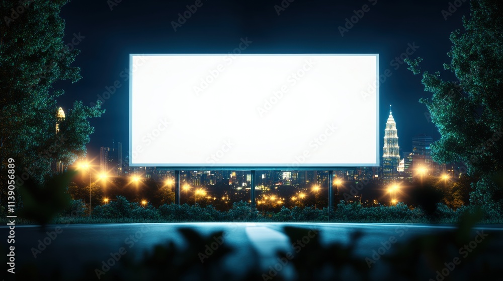 Illuminated blank billboard at night new york city urban photography cityscape low angle advertising potential Illuminated blank billboard at night new york city urban photography cityscape low angle advertising potential