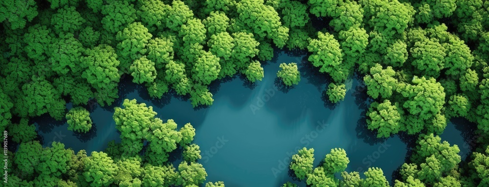 Aerial View of a Forest Enveloping a Lake Aerial View of a Forest Enveloping a Lake