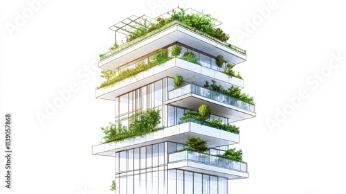 Contemporary Green Building Design Featuring Vertical Gardens and Modern Architecture with Abundant Plant Life in Urban Environment