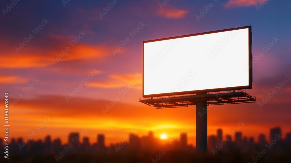 Fototapeta premium Sunset billboard advertisement display urban skyline digital content evening atmosphere promotional concept