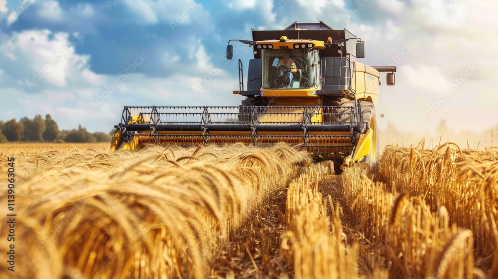 Obraz premium Modern Combine Harvester in Wheat Field
