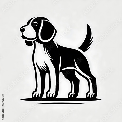 illustration of a dog, Beagle Begging silhouette vector black and white photo