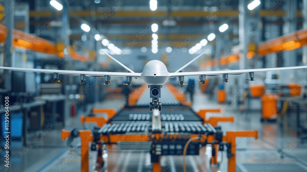 Naklejka premium Drone Testing Facility: A state-of-the-art facility that conducts rigorous flight tests and functionality assessments to ensure unmanned aerial vehicles are reliable and safe. 