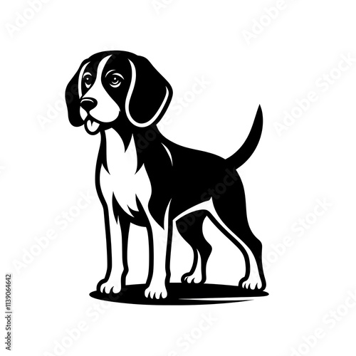 illustration of a dog, Beagle Begging silhouette vector black and white photo