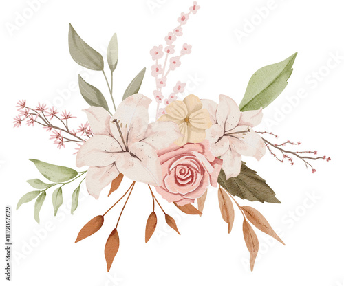 Watercolor Rose and Lily Flowers Illustration