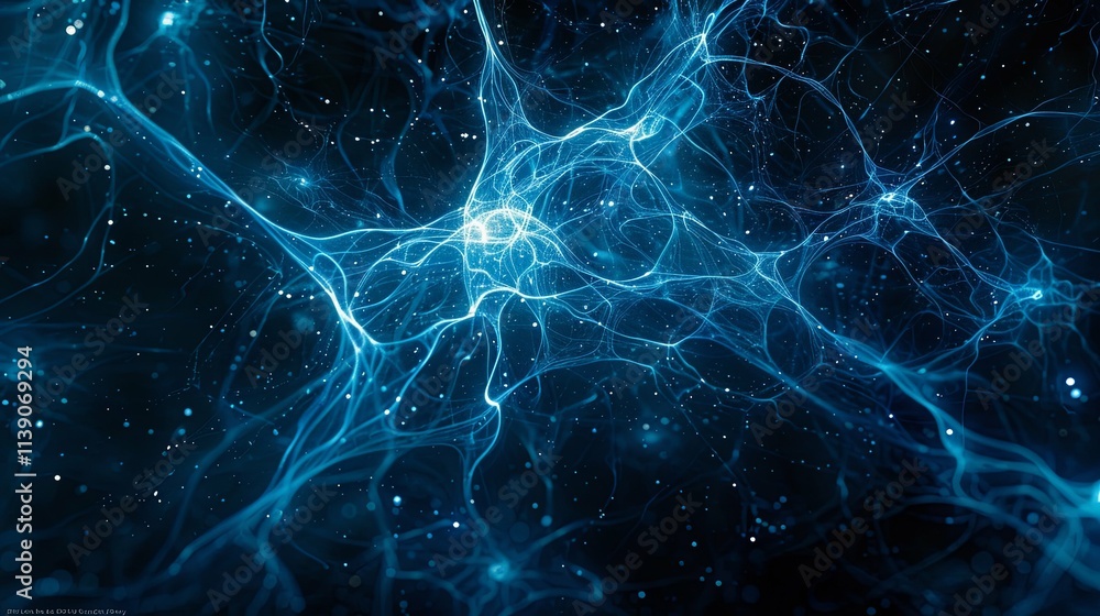 Naklejka premium Abstract Blue Neural Network Visualization