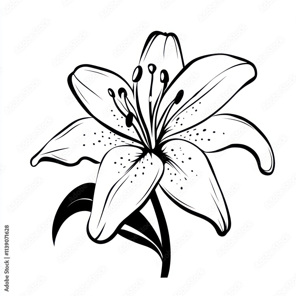 Elegant black and white lily flower illustration. (3) Elegant black and white lily flower illustration. (3)