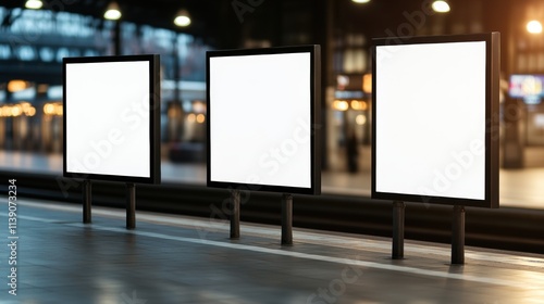 Advertising displays awaiting content train station urban environment daytime marketing concept