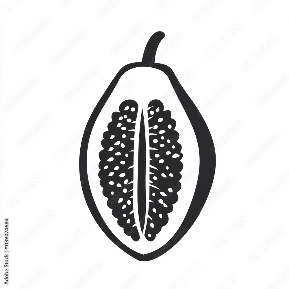 Halved papaya illustration, black and white. Halved papaya illustration, black and white.