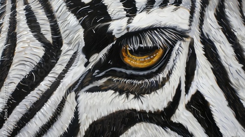 Close-up of a Zebra's Eye in Acrylic Painting photo