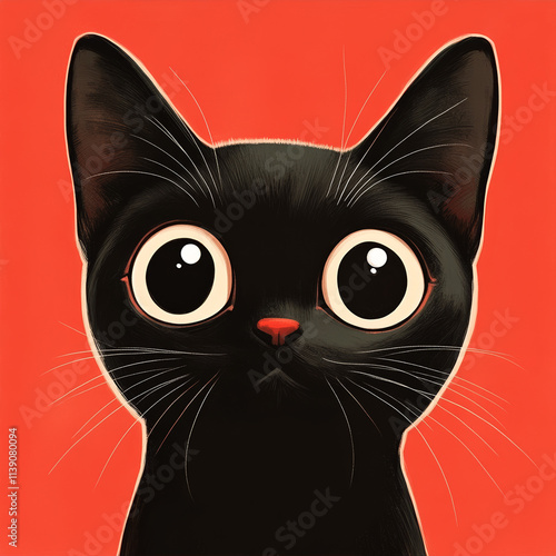 black cat on red background