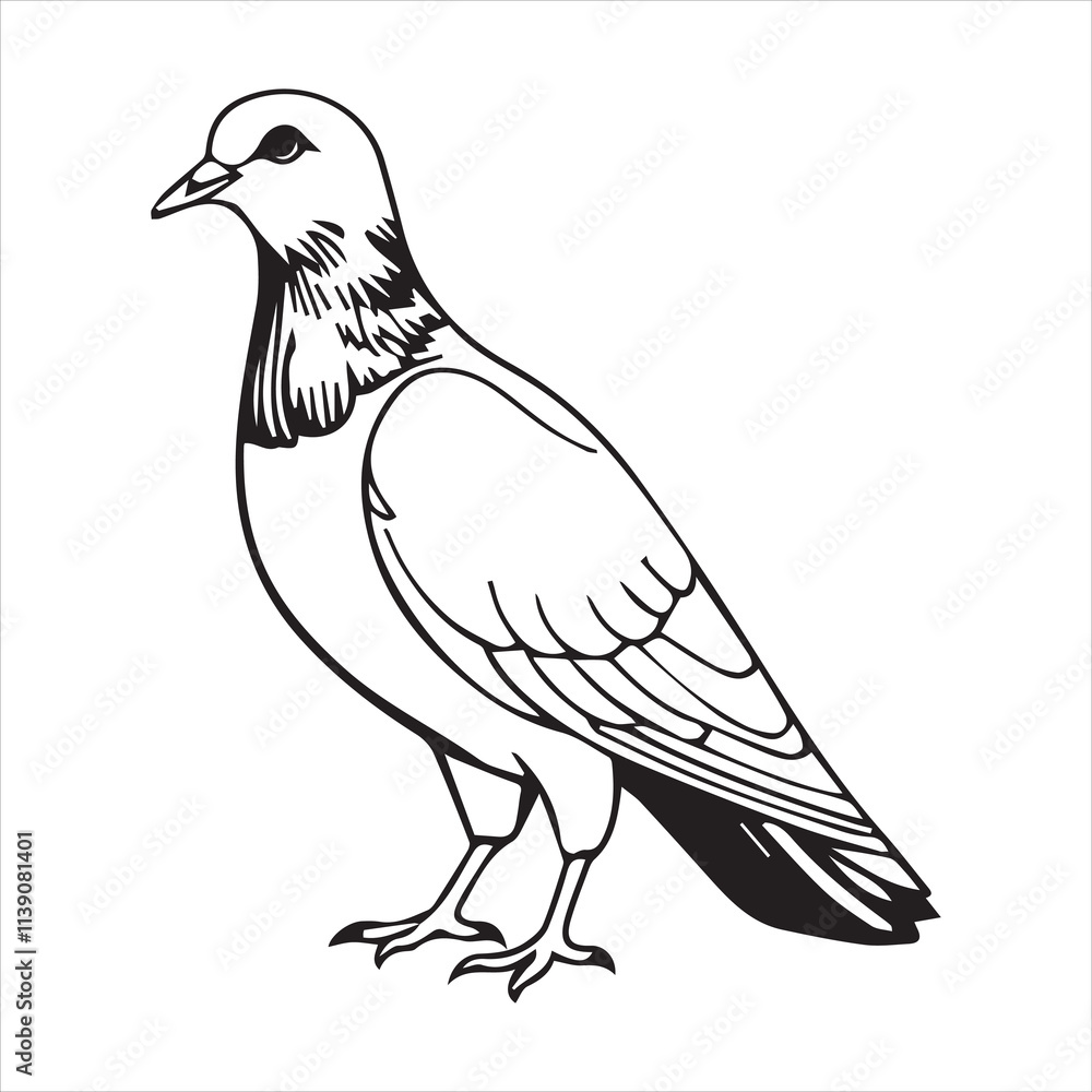 Fototapeta premium Pigeon silhouette line art illustration. 