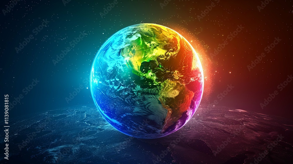 Fototapeta premium Vibrant Rainbow Earth In Cosmic Space