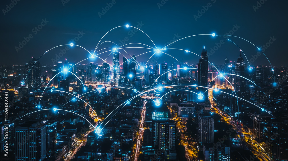 Smart digital city with connection cyber security network reciprocity over the cityscape . future smart wireless digital city and social media networking systems that connects people within the city Smart digital city with connection cyber security network reciprocity over the cityscape . future smart wireless digital city and social media networking systems that connects people within the city