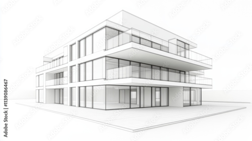 Modern Architectural Design of a Multi-Story Building Featuring Large Glass Windows and Sleek Lines Ideal for Urban Development Projects and Real Estate Marketing Modern Architectural Design of a Multi-Story Building Featuring Large Glass Windows and Sleek Lines Ideal for Urban Development Projects and Real Estate Marketing