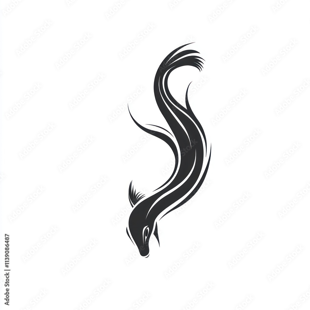 Stylized eel design, elegant, flowing lines, monochrome. Stylized eel design, elegant, flowing lines, monochrome.