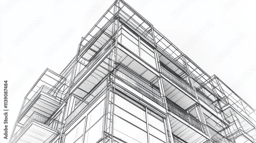 Architectural Sketch of a Modern Building with Detailed Lines and Structures Showcasing Contemporary Design Elements and Unique Architectural Features Architectural Sketch of a Modern Building with Detailed Lines and Structures Showcasing Contemporary Design Elements and Unique Architectural Features