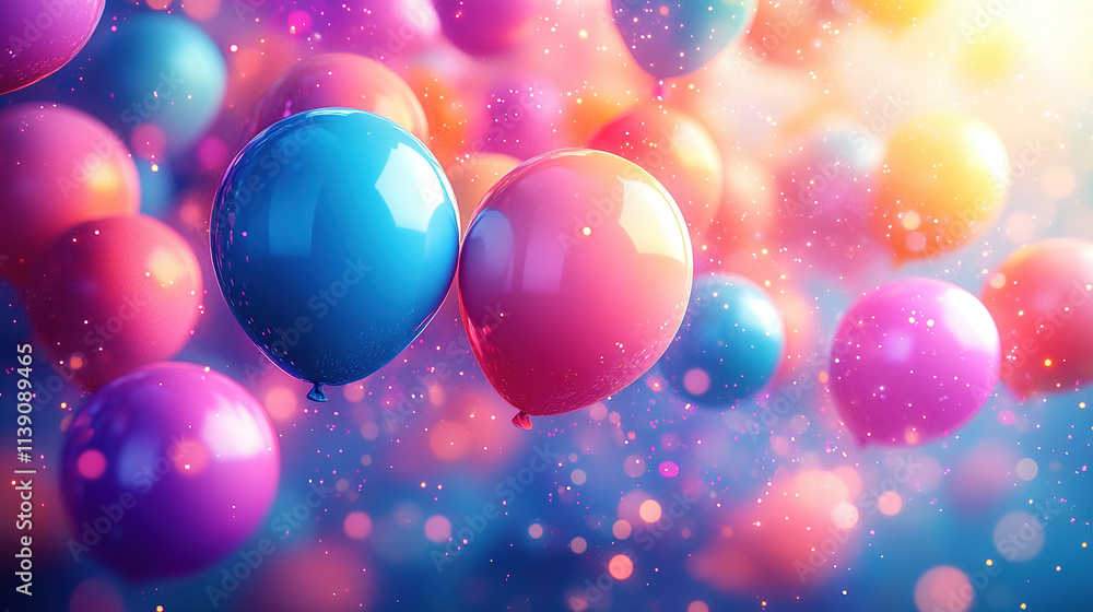 Colorful balloons floating in the air create a festive atmosphere during a celebration Colorful balloons floating in the air create a festive atmosphere during a celebration