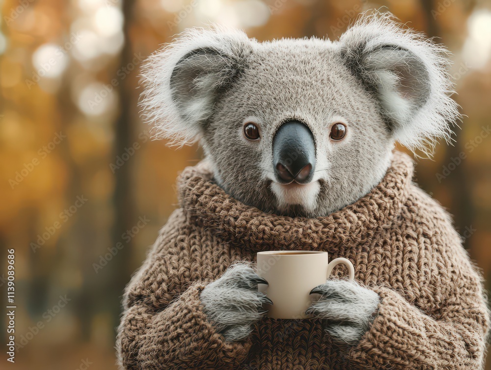 Charming koala enjoying tea in a cozy autumn setting gigapixel standard nature photography warm environment Charming koala enjoying tea in a cozy autumn setting gigapixel standard nature photography warm environment