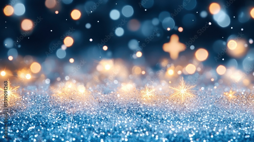Obraz premium Enchanting bokeh lights and sparkling snowflakes