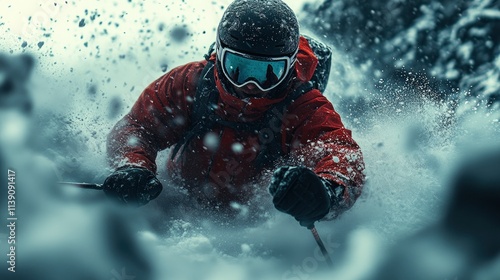 action-packed skier navigating snowy terrain