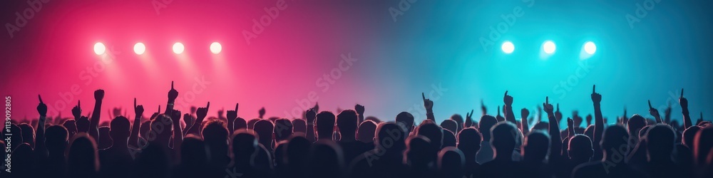 Obraz premium High-energy rock concert music venue gigapixel photography nighttime atmosphere audience perspective excitement and vibes
