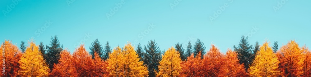 Fototapeta premium Majestic eagle soaring above vibrant autumn forest nature photography clear sky scenic viewpoint