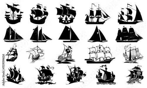 Sailing pirate ship icon collection