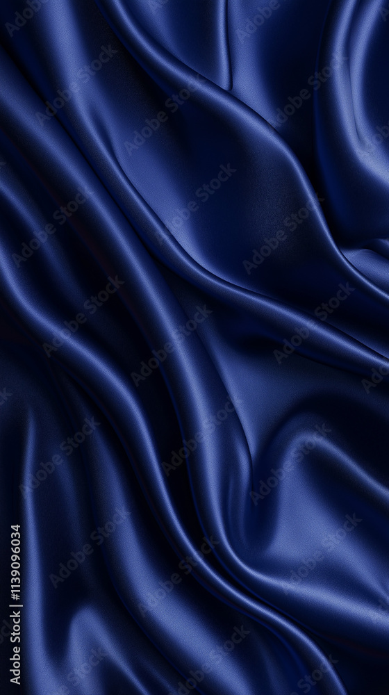 Fototapeta premium Background,shot of silk fabric, surface with soft reflections, deep blue color, smooth flowing folds