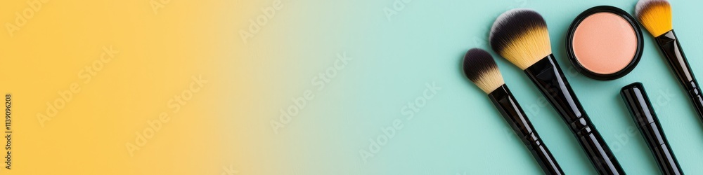 Artistic flat lay of makeup products bright studio photography creative space aesthetic view beauty concept Artistic flat lay of makeup products bright studio photography creative space aesthetic view beauty concept