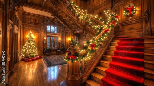 Wallpaper Mural Elegant Christmas interior with ornate staircase and decorations Torontodigital.ca