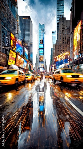 Rainy Day in Times Square, New York City.