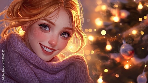 Wallpaper Mural Cheerful young woman with holiday spirit by Christmas tree Torontodigital.ca