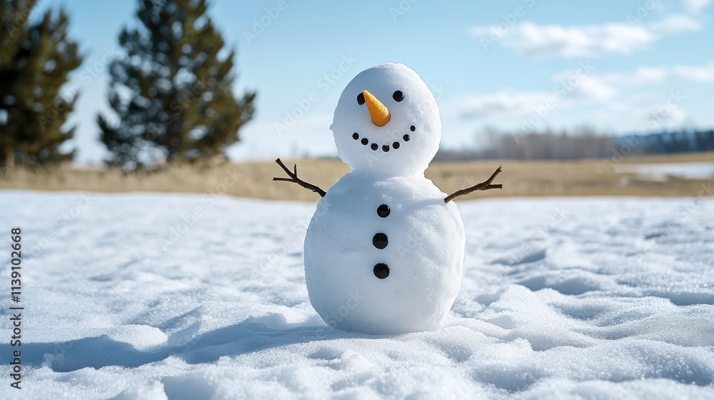 Adorable Snowman in Snowy Landscape | Winter Wonderland
