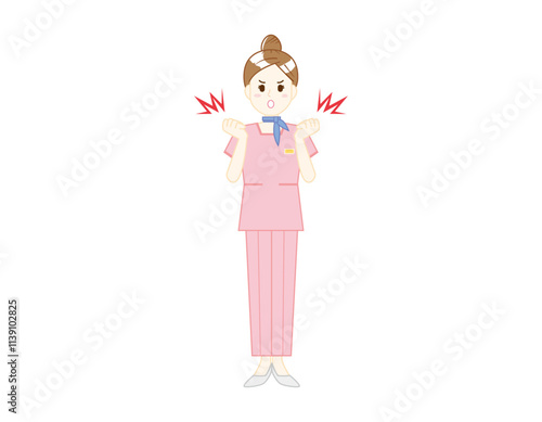パンツスタイルで接客する女性のイラスト　美容アドバイススタッフ