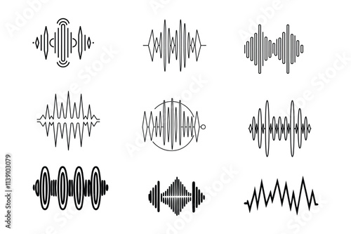 hand drawn doodle audio wave icon set