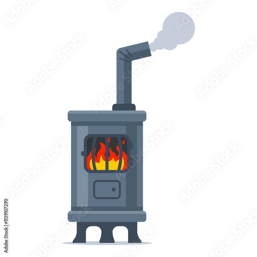 Iron stove with a pipe. Heating in the apartment.