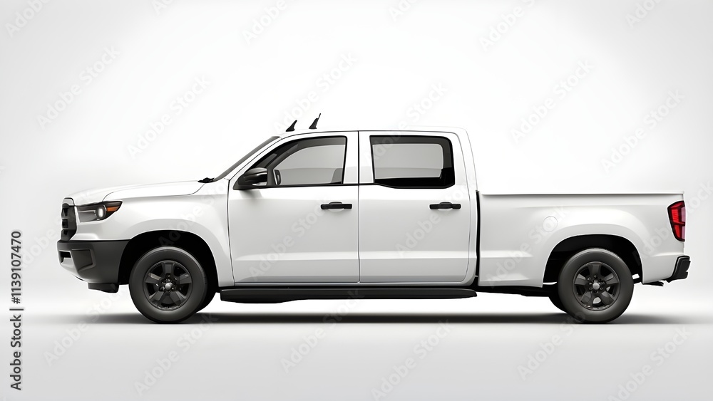 This white pick-up truck side view on a white background is ideal for concepts and mockups. AI that is generative This white pick-up truck side view on a white background is ideal for concepts and mockups. AI that is generative
