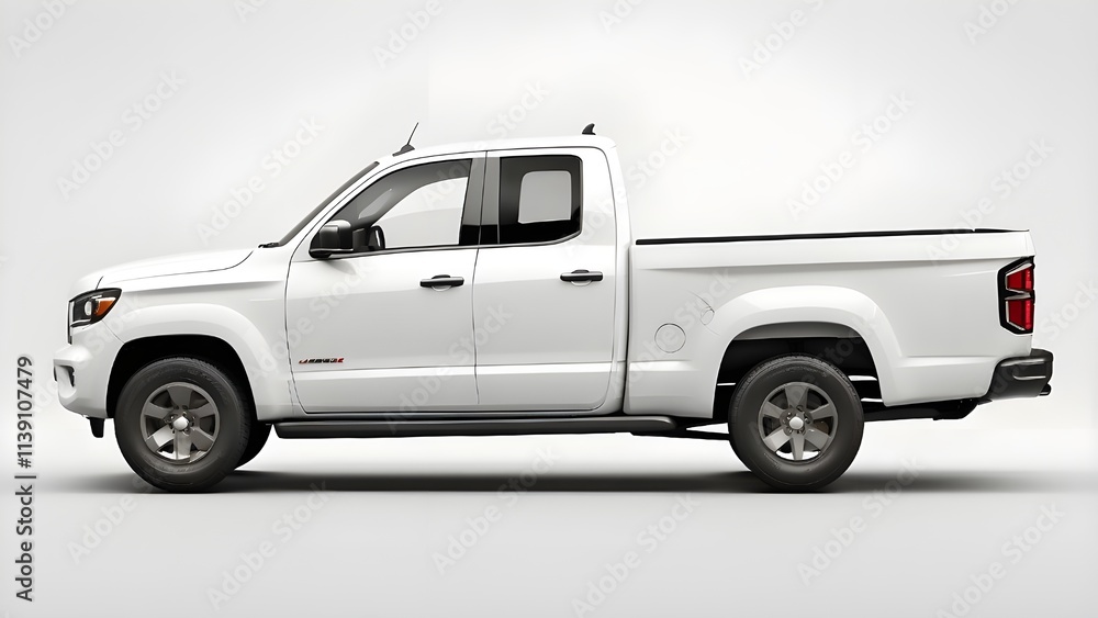 This white pick-up truck side view on a white background is ideal for concepts and mockups. AI that is generative This white pick-up truck side view on a white background is ideal for concepts and mockups. AI that is generative