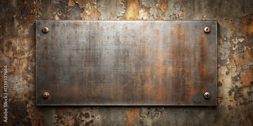 Rustic Metal Plate on Weathered Surface A Background Image for Design Projects Rustic Metal Plate on Weathered Surface A Background Image for Design Projects