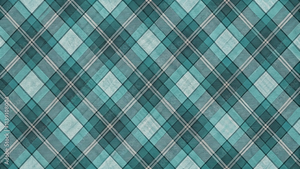 Seamless Teal and White Diagonal Plaid Pattern Texture for Fabric, Design, or Background Seamless Teal and White Diagonal Plaid Pattern Texture for Fabric, Design, or Background