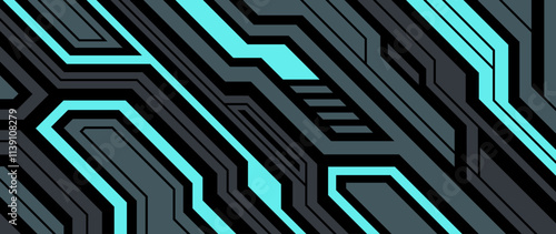 Abstract modern geometric design. Cyberpunk blue lines horizontal background.