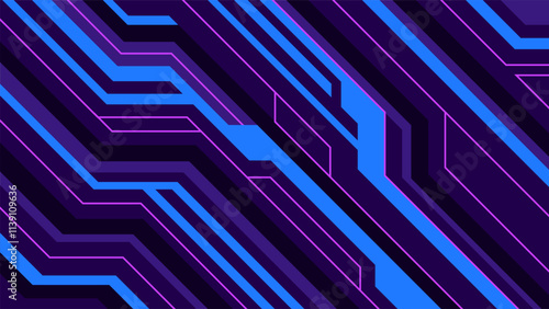 Abstract modern geometric design. Cyberpunk blue and ultraviolet lines horizontal background.