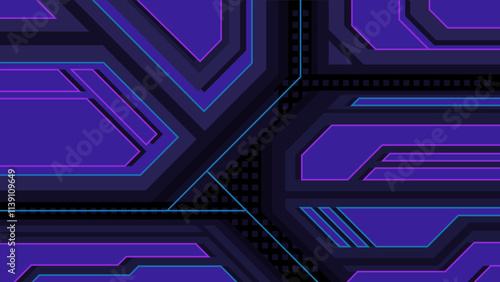 Outline ultraviolet lines and shapes horizontal background. Techno geometric template.
