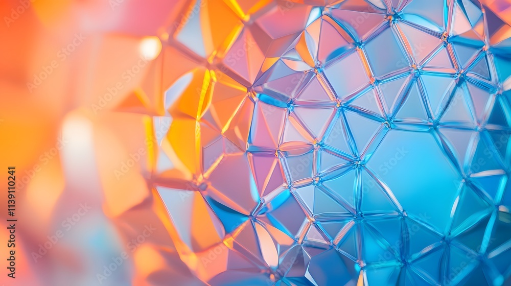 Abstract Crystal Geometric Structure in Blue and Orange Hues Abstract Crystal Geometric Structure in Blue and Orange Hues